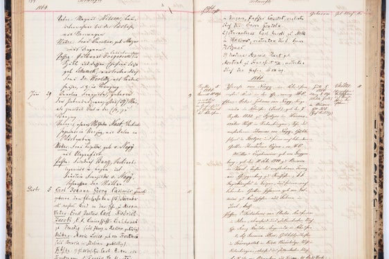 Registrazioni di nascite e battesimi degli anni 1864/66 nel più antico libro canonico della Comunità evangelica di Merano