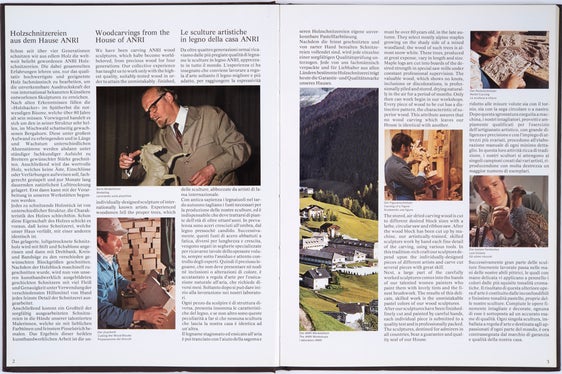 Depliant pubblicitario trilingue della “ANRI - Sculture in legno AG” di S. Cristina, che commercializzava i propri prodotti anche negli Stati Uniti e in Giappone, 1983 (Ufficio aree produttive, n. 235).