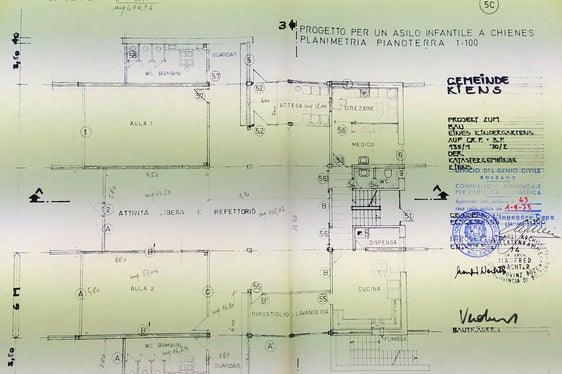 Grundriss zum Bau eines Privatkindergartens in Kiens, 1973. SLA, Ziviles Staatsbauamt Bozen - öffentliche Bauten, Nr. 51.
