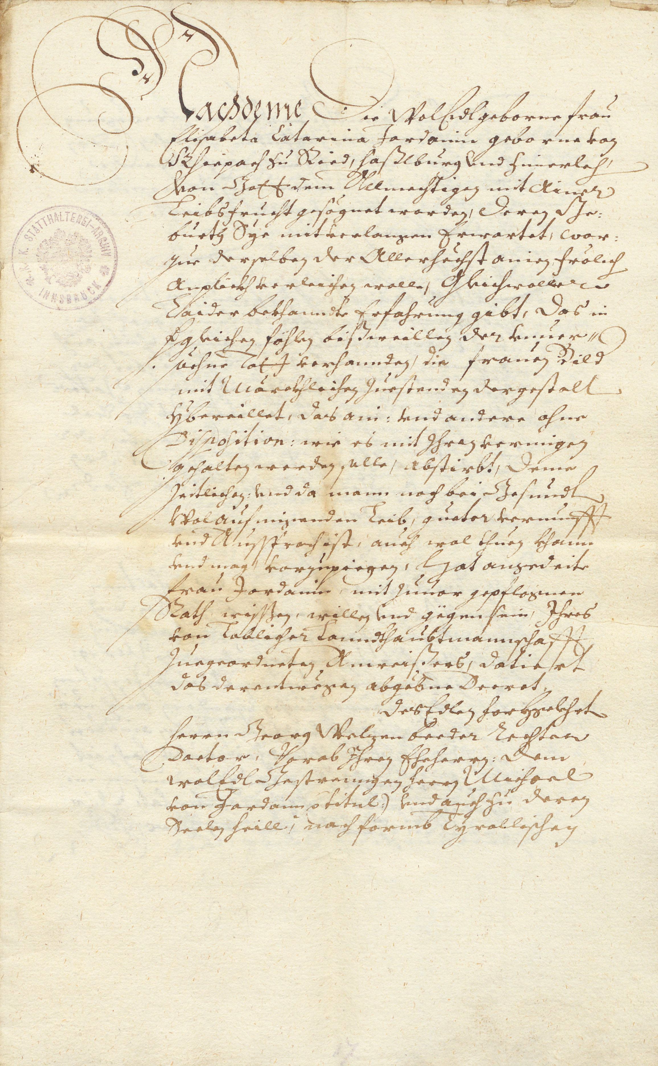Archivio provinciale, Atti della cancelleria del capitanato all'Adige/giudizio aulico di Bolzano, n. 1776