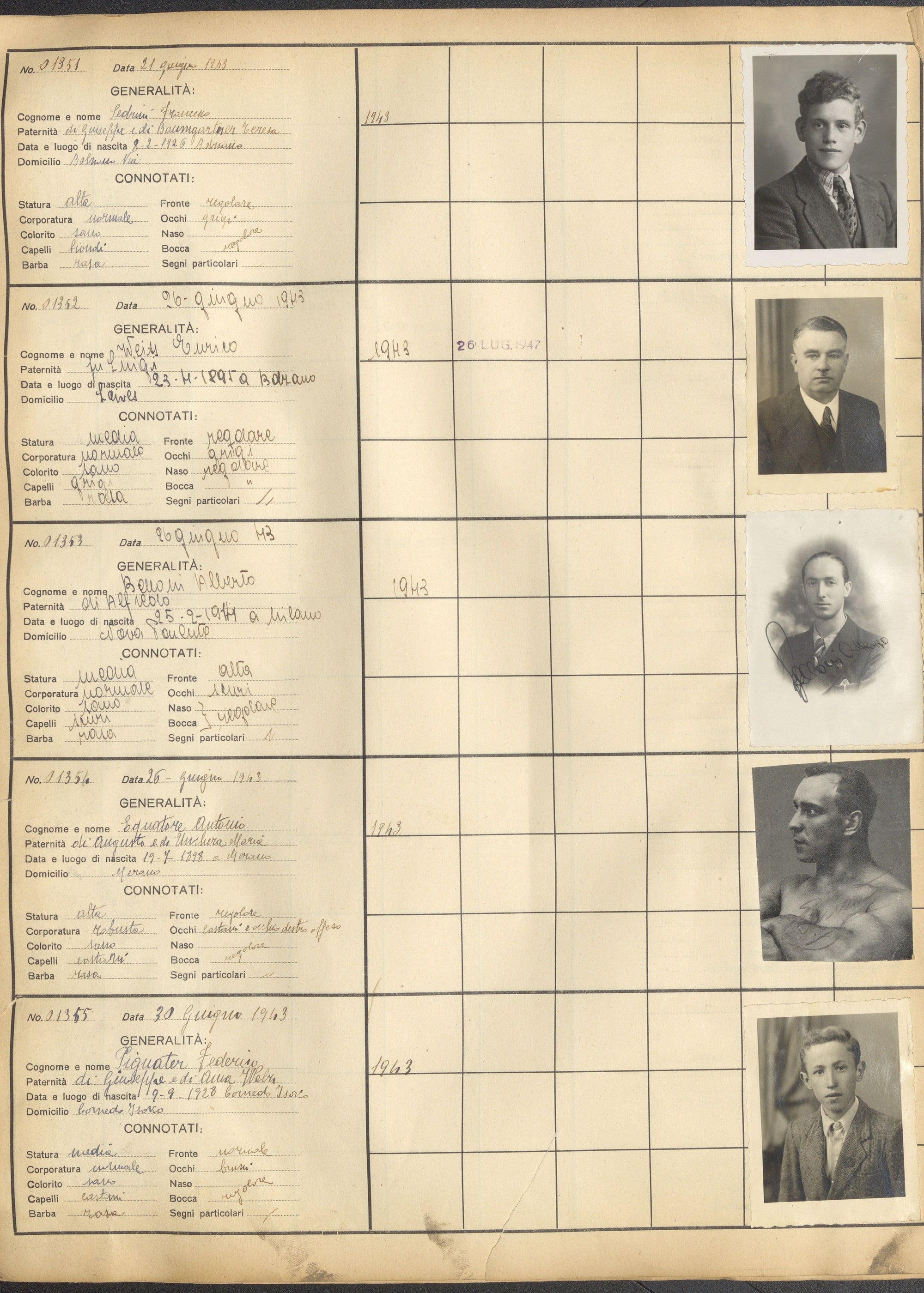 Ufficio caccia e pesca, libro matricolare