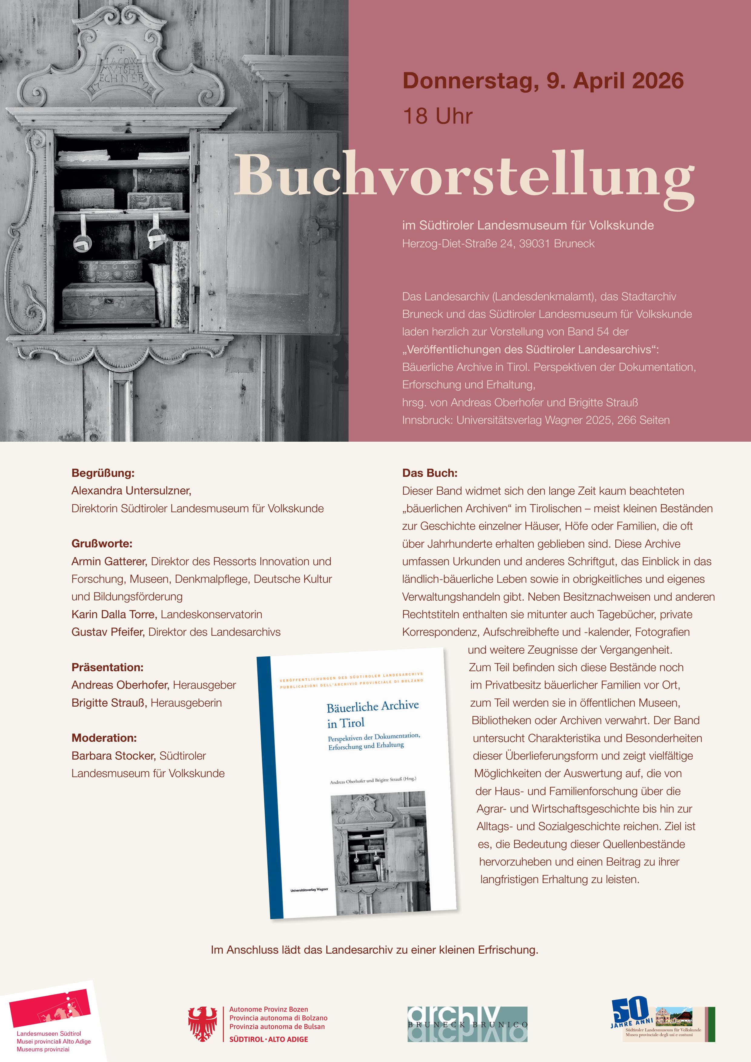 Buchvorstellung - bäuerliche Archive in Tirol 09.04.2026