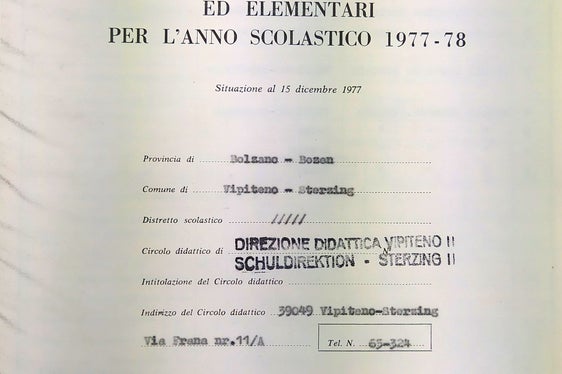 Jährlich erstellte Statistiken der Schuldirektion Sterzing II zum Bestand der Kindergärten und Grundschulen, 1977/78. SLA, Deutsches Schulamt, Nr. 2243.
