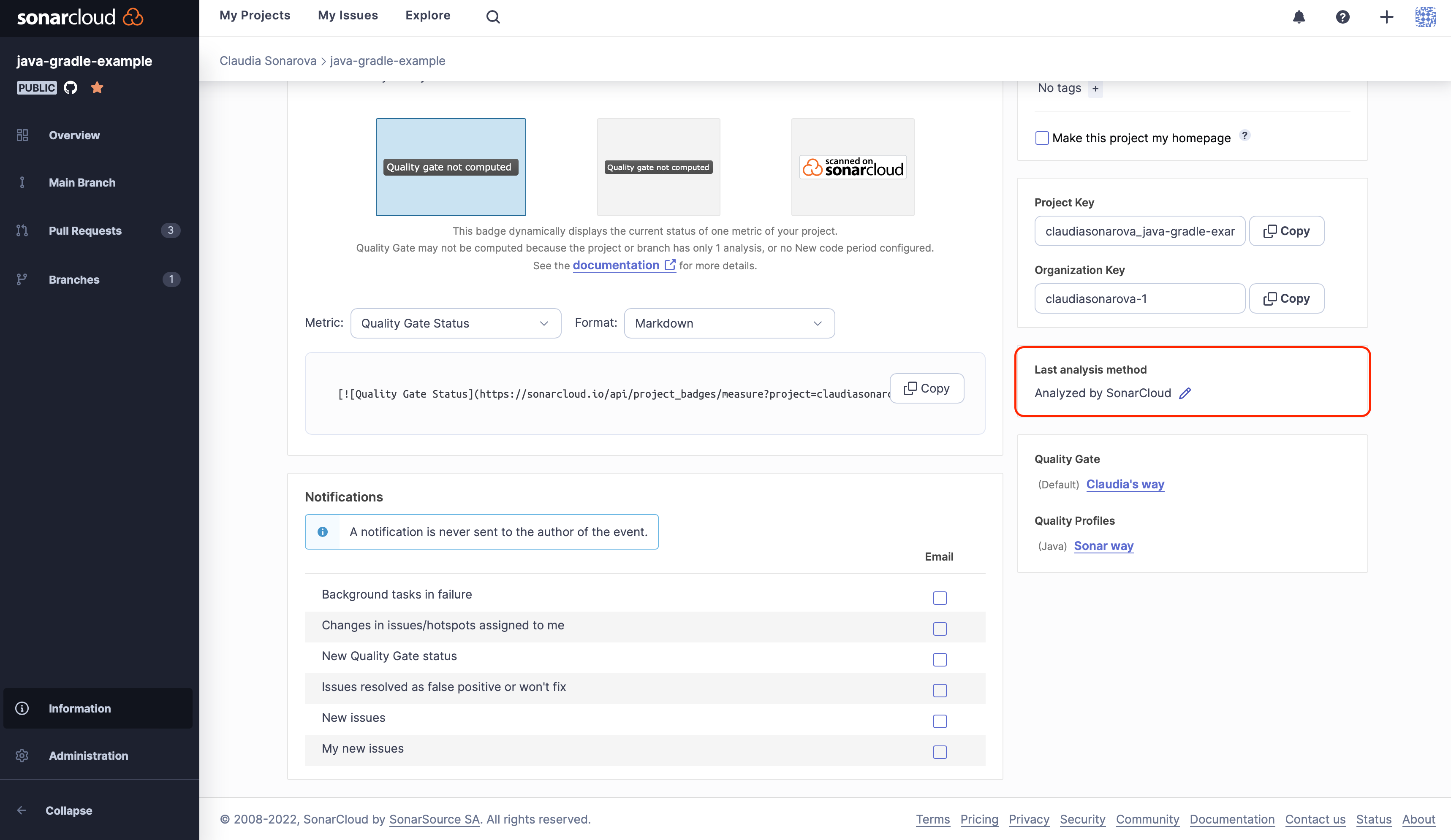 Shows if a project has been analyzed automatically.