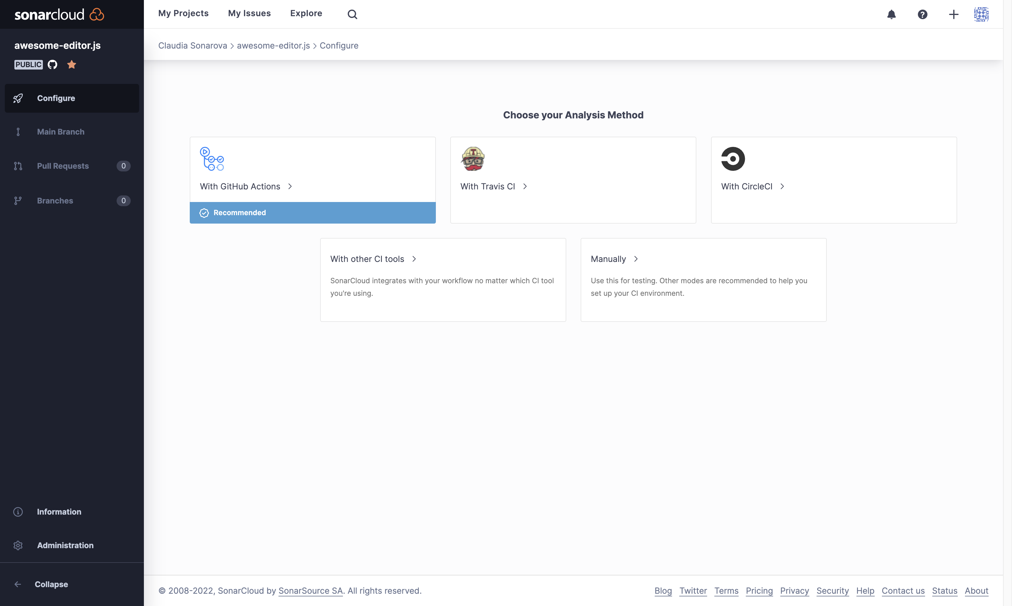 Choose your CI tool to start the setup process.