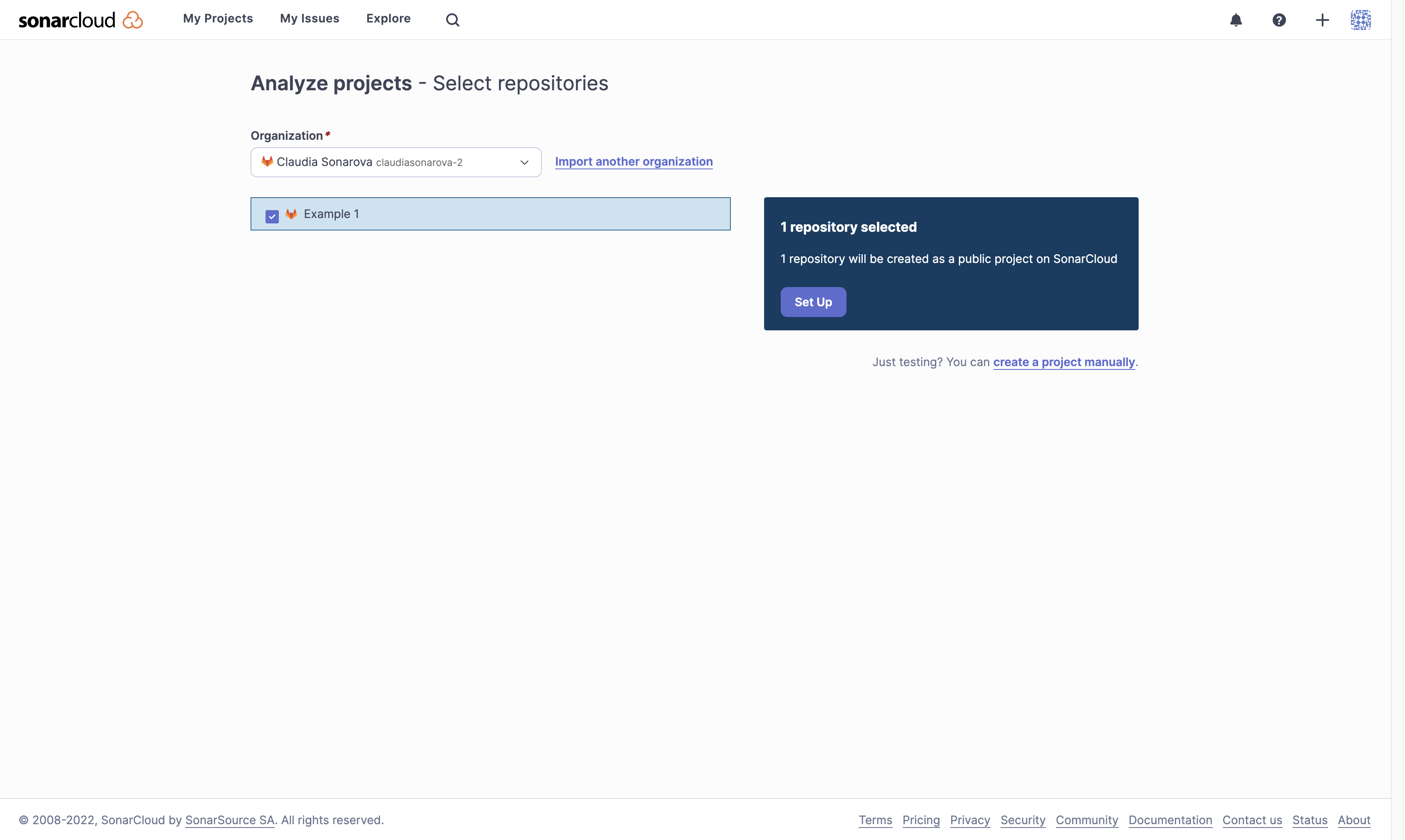Select the GitLab repositories that you want to analyze with SonarCloud.
