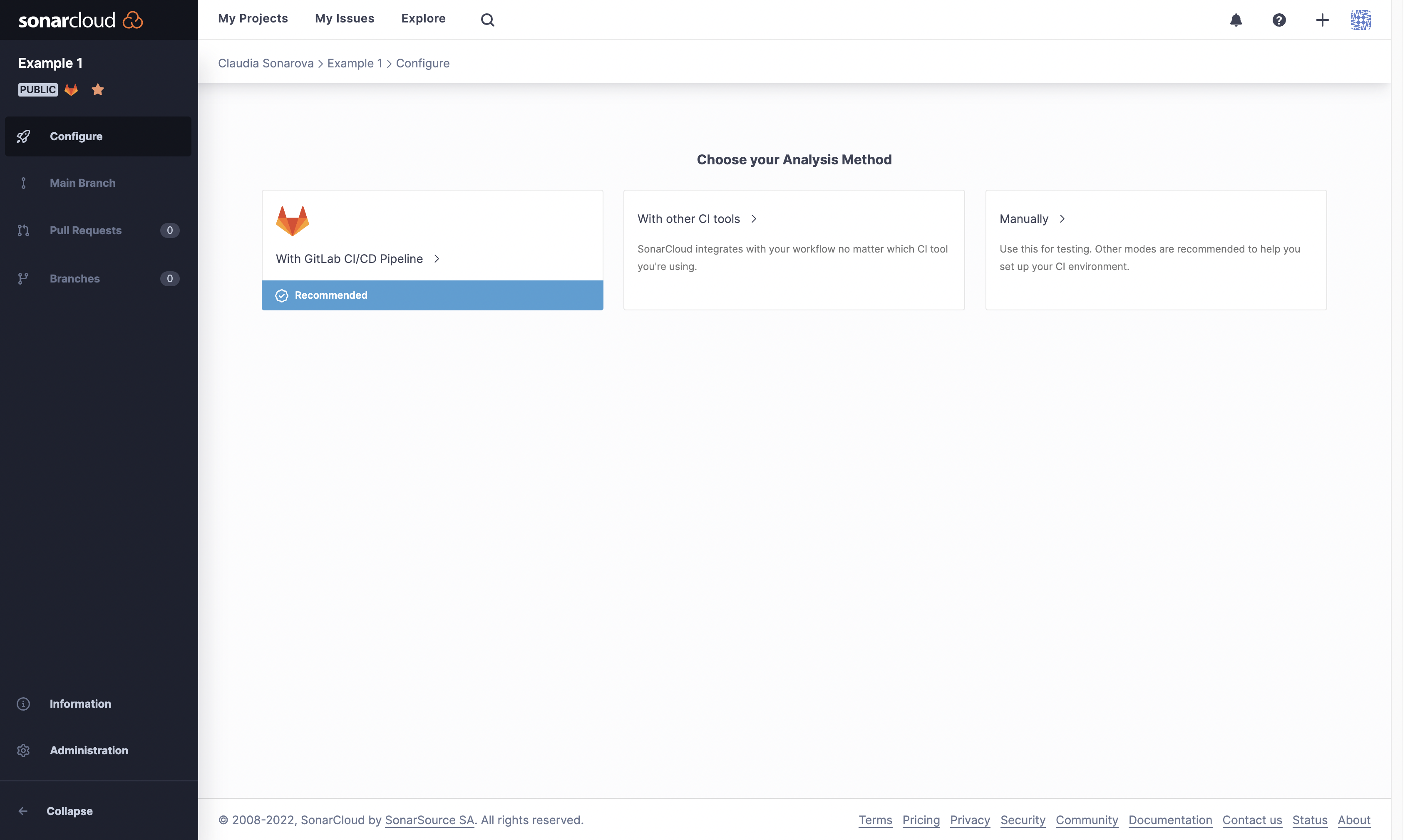 Choose your preferred CI tool as the analysis method.