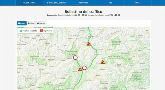La homepage del portale su traffico e viabilità in Alto Adige con la mappa di Google La homepage del portale su traffico e viabilità in Alto Adige con la mappa di Google