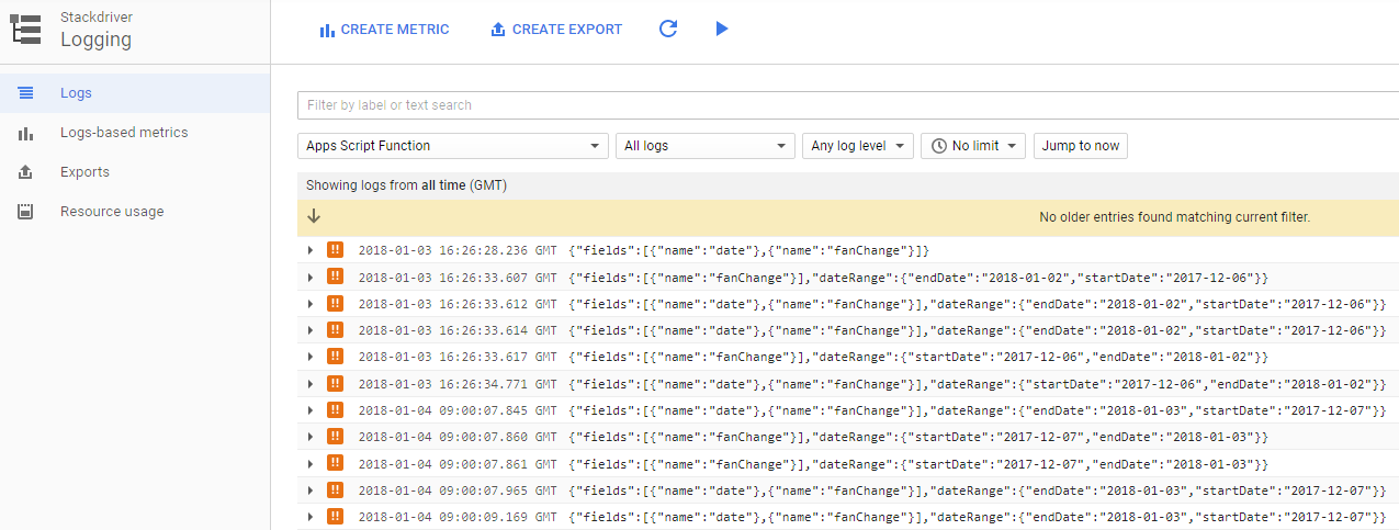 data studio log output example