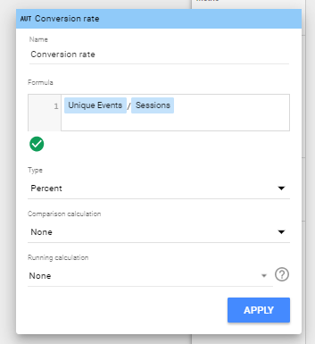 Screen grab showing how to enter in your conversion rate formula