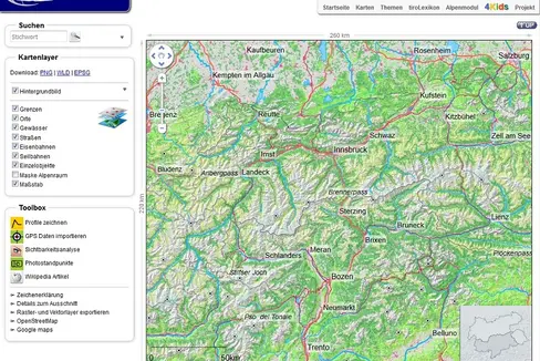 Tirol-Atlas, Topographische Karte, Screenshot