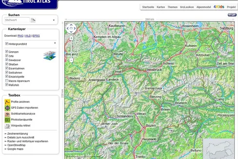 Tirol-Atlas, Topographische Karte, Screenshot