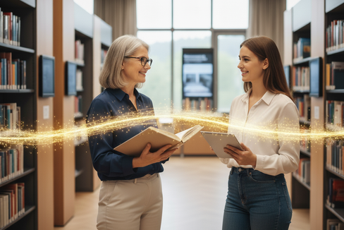 In einem eintägigen Seminar erfahren Interessierte aus dem Bereich Bibliotheken und Weiterbildung mehr darüber, wie der Generationenwechsel und ein damit verbundener Wissenstransfer gelingen kann. (Foto: LPA/Amt für Weiterbildung und Sprachen - generiert mit Gemini)