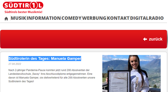 Manuela Gampe: Südtirolerin des Tages 27.04.2022 Manuela Gampe: Südtirolerin des Tages 27.04.2022