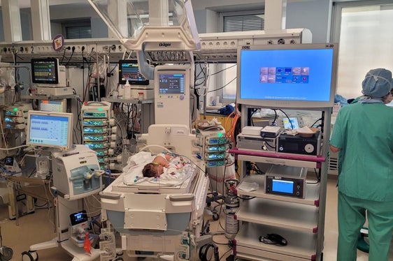 Winzig klein und doch bestens betreut: Luca während des Eingriffs (Foto Sabes)