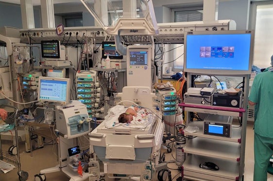 Winzig klein und doch bestens betreut: Luca während des Eingriffs (Foto Sabes)