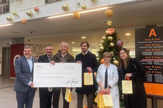 v. l.: Giuliano Rebellato, Sales Manager – Four Points by Sheraton Bozen; Alexander Hamberger, General Manager – Four Points by Sheraton Vozen; Avv. Gerhart Gostner, Präsident – Stiftung Lene Thun; Simon Thun, Verwaltungsrat – Stiftung Lene Thun; Dott.ssa Laura Battisti, Primaria der Abteilung Pädiatrie; Paola Adamo, Direktorin – Stiftung Lene Thun. (Foto: Sabes/ChT)