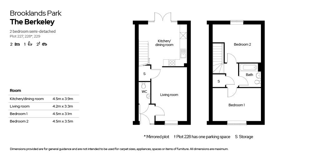 Brooklands Park 2 bed houses floor plan - Plots 227-229