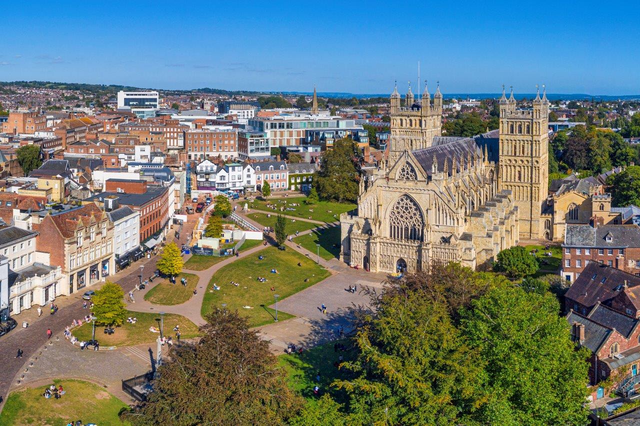 Aerial image of Exeter cathedral