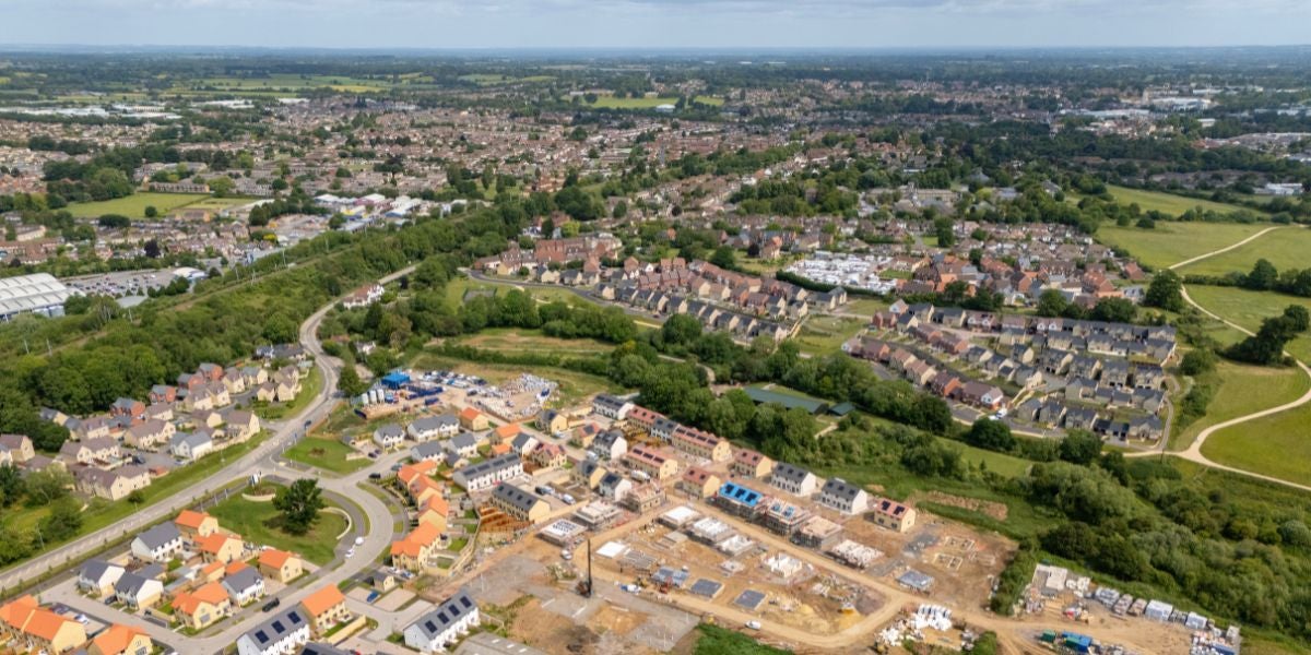 Drone image showing Rowden Gate development and the local area