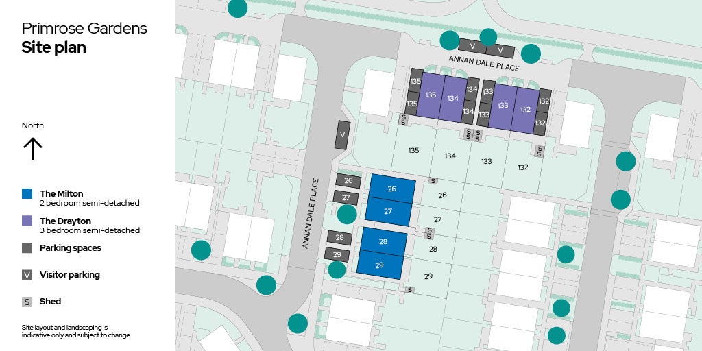 Floor plan for plots 132 through 135 at Primrose Gardens.