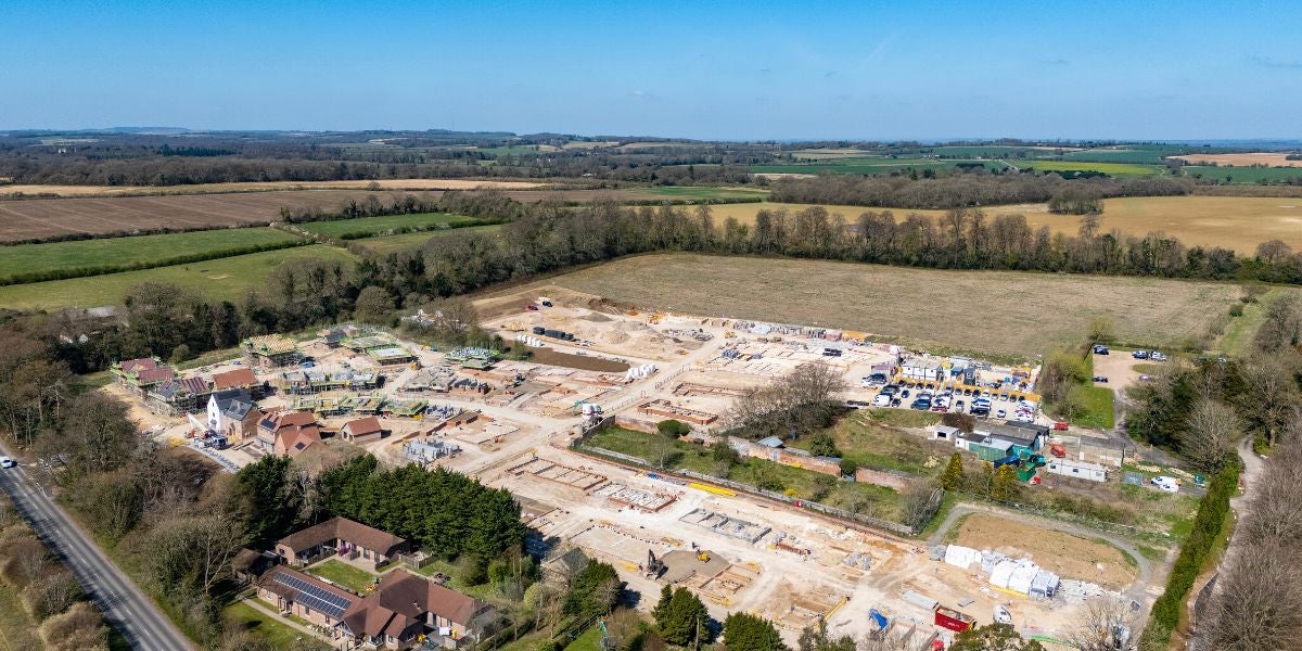 Drone image showing the development & surrounding area