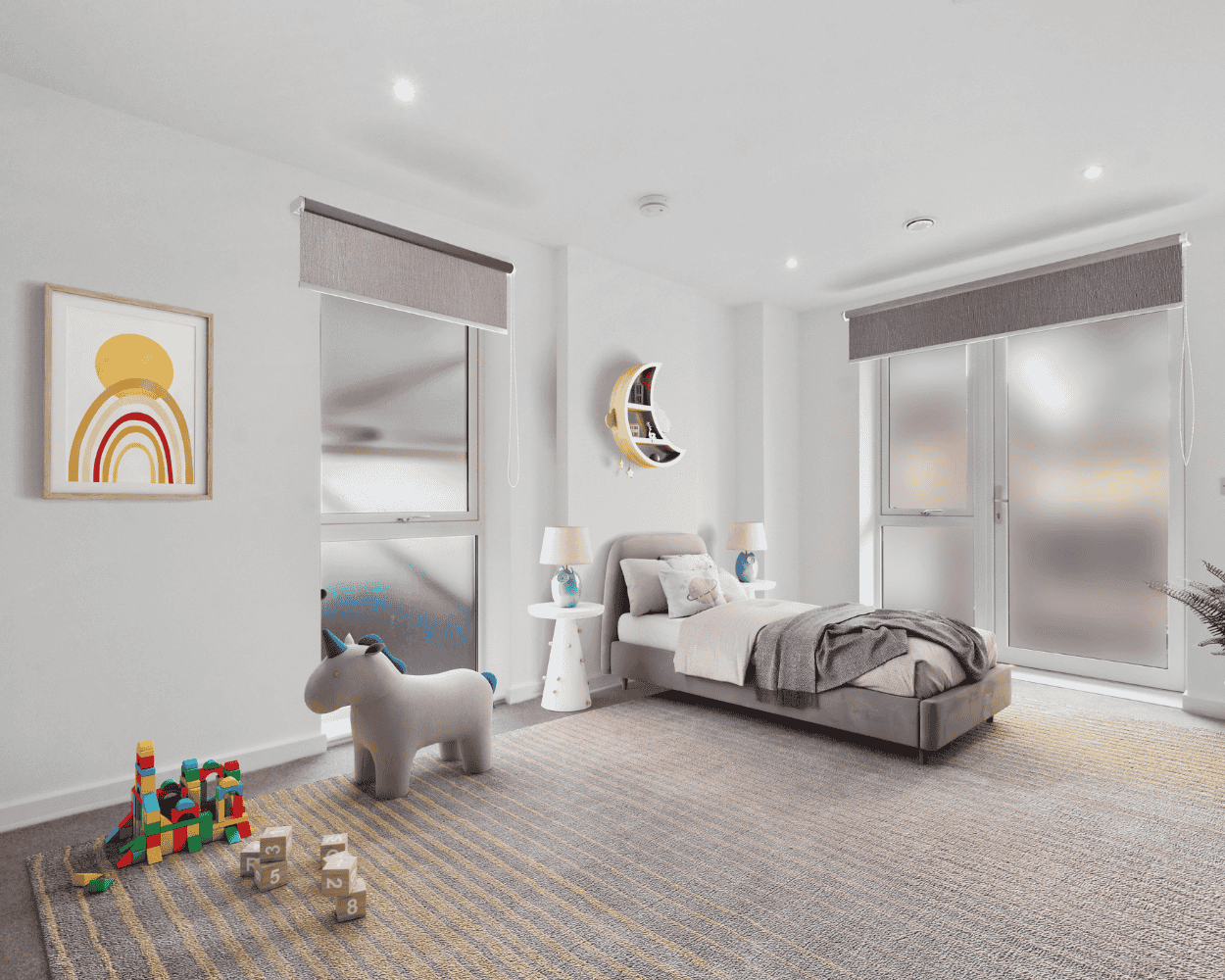 Interior CGI of a children's bedroom at Post House.