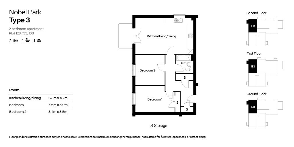 Floor plan for the Type 3 apartment layout at Nobel Park.