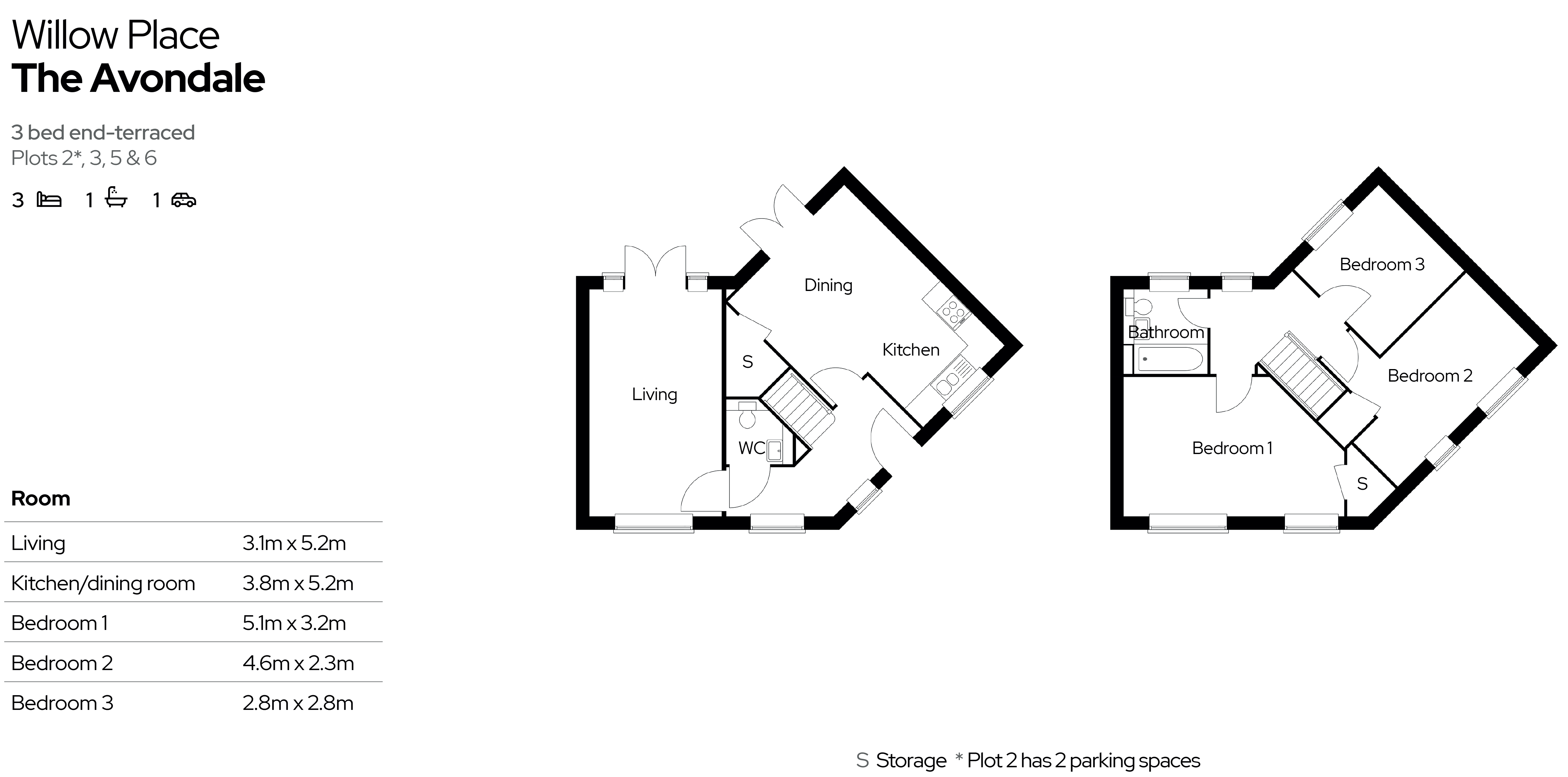 Plots 2,3,5 & 6 The Avondale (3 bed) floor plan