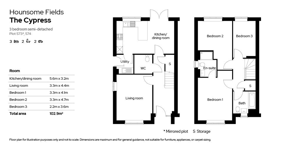 Floor plan for Plots 573 & 574