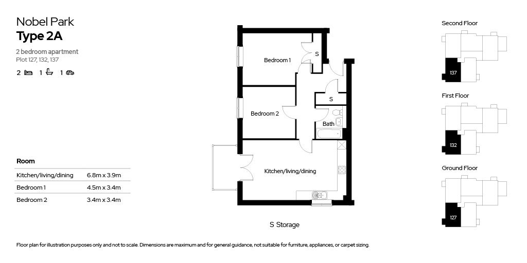 Floor plan for the Type 2A apartment layout at Nobel Park.