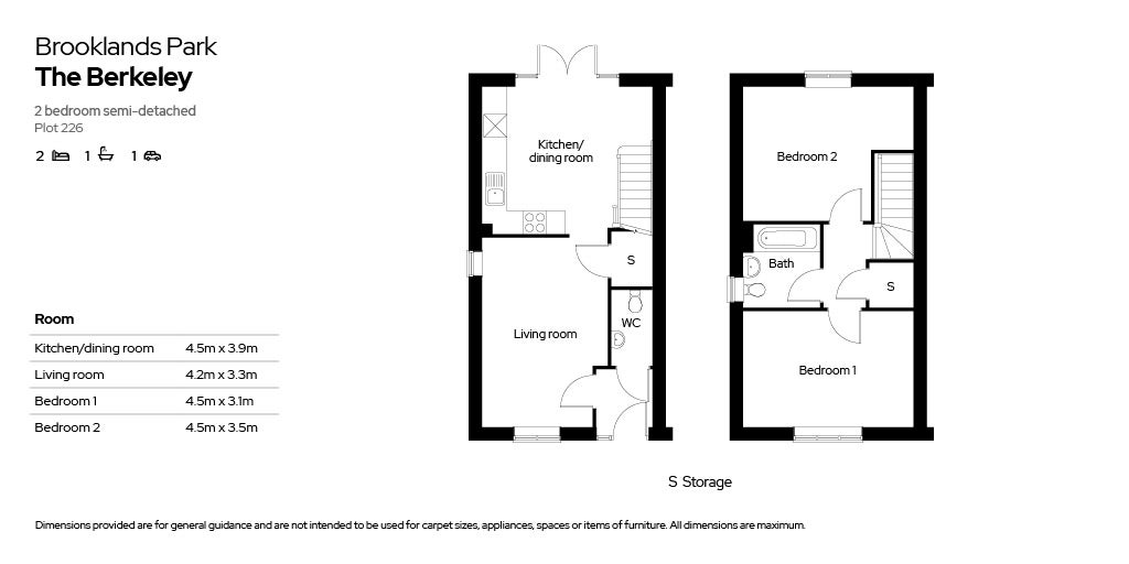 Brooklands Park 2 bed houses floor plan - Plot 226