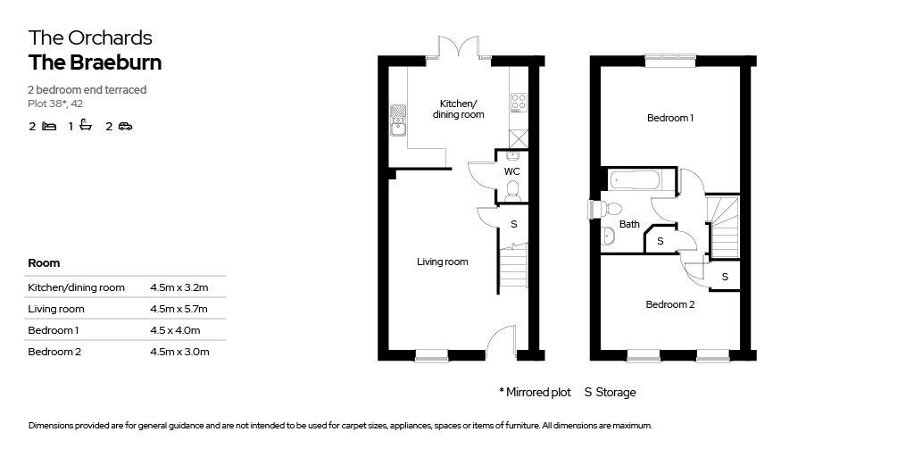 Floor plans 2 beds plots 38 & 42