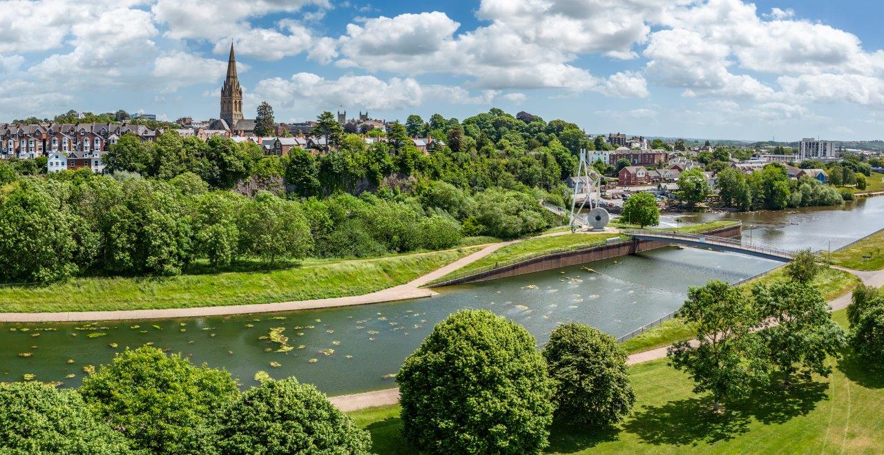 Aerial image of Miller's Crossing Bridge over the river Exe