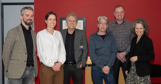 Dietrich van Gorsel (CFO Meander), Yvonne van Hees (Centrummanager Medische ondersteuning Meander), Arno Hoes (lid RvB UMC Utrecht), René Arensman (Klinische pathologie Meander), Paul van Diest (hoofd Pathologie UMC Utrecht), Natasja Bovee (divisiemanager LAB UMC Utrecht)