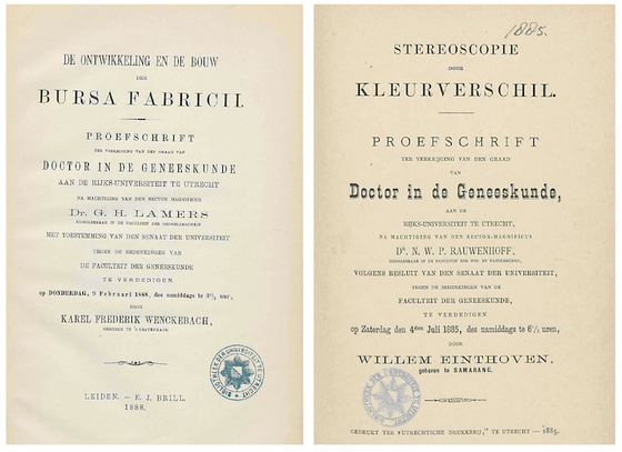 Title pages of the PhD theses of Lamers and Einthoven.