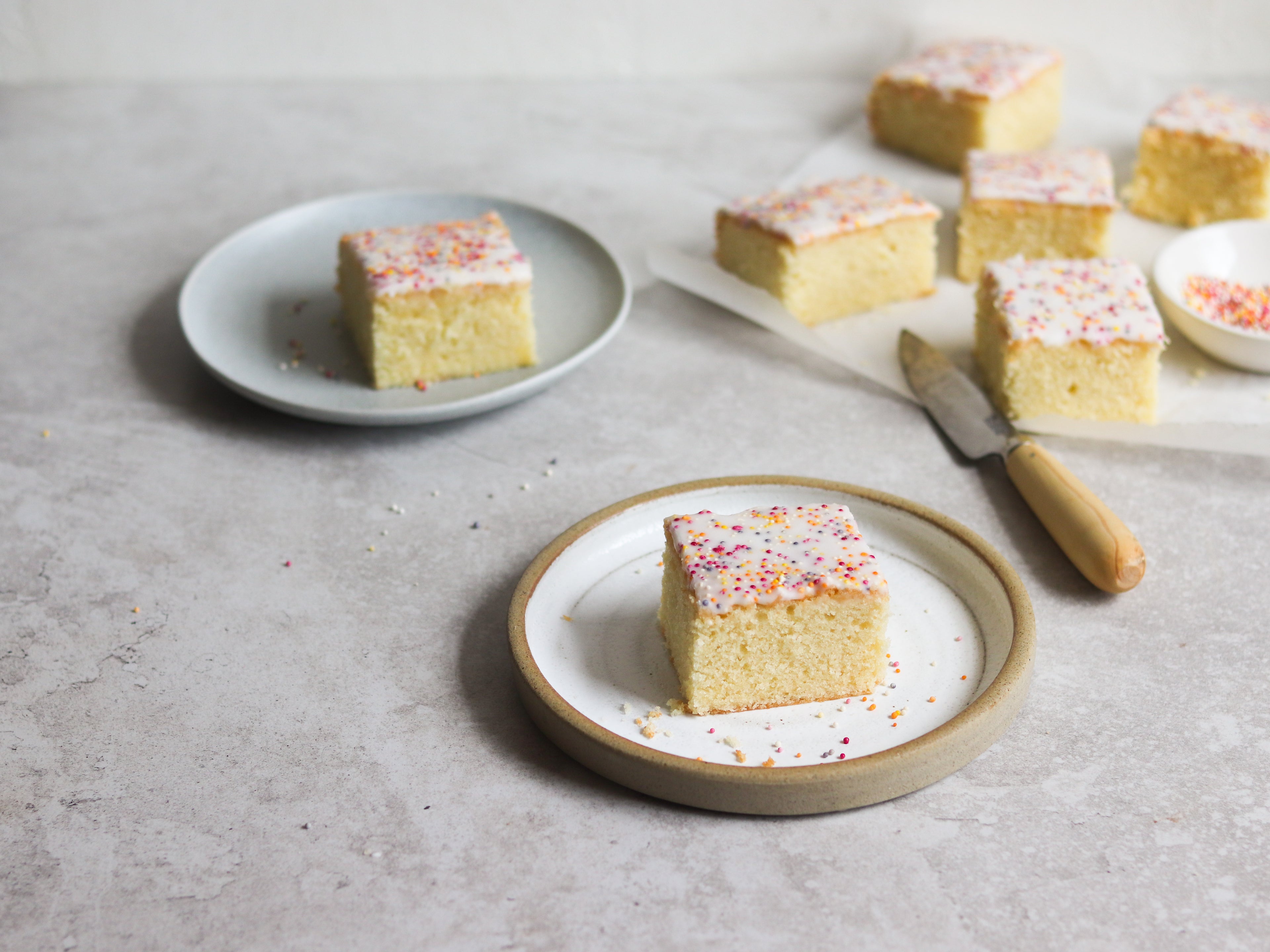 Sprinkle Cake slices on plates ready to serve