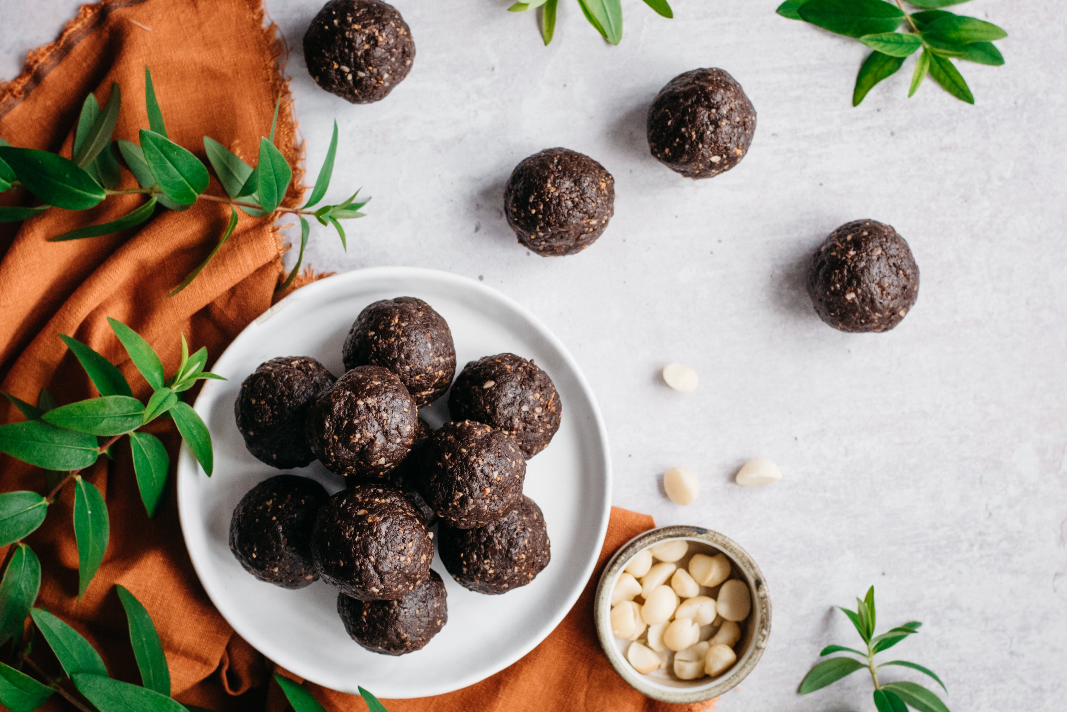 Top down view of vegan raw energy balls