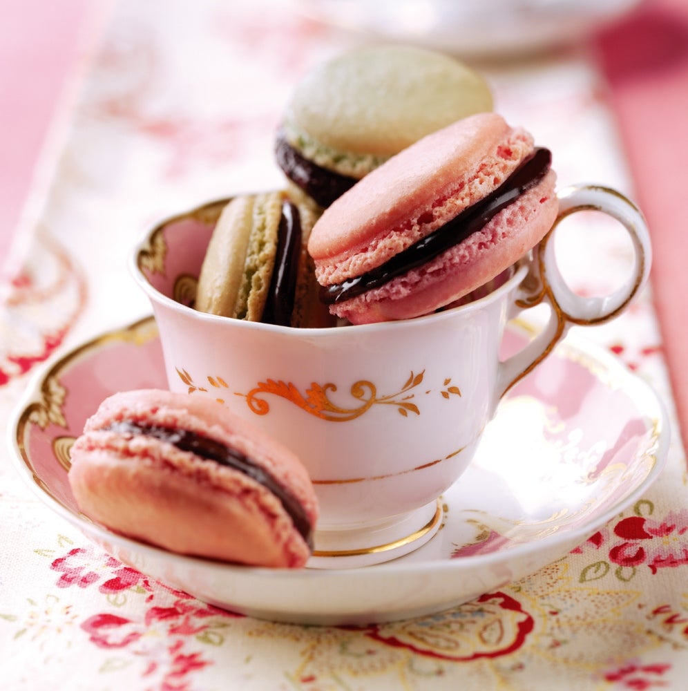 Pink macaroons with chocolate filling