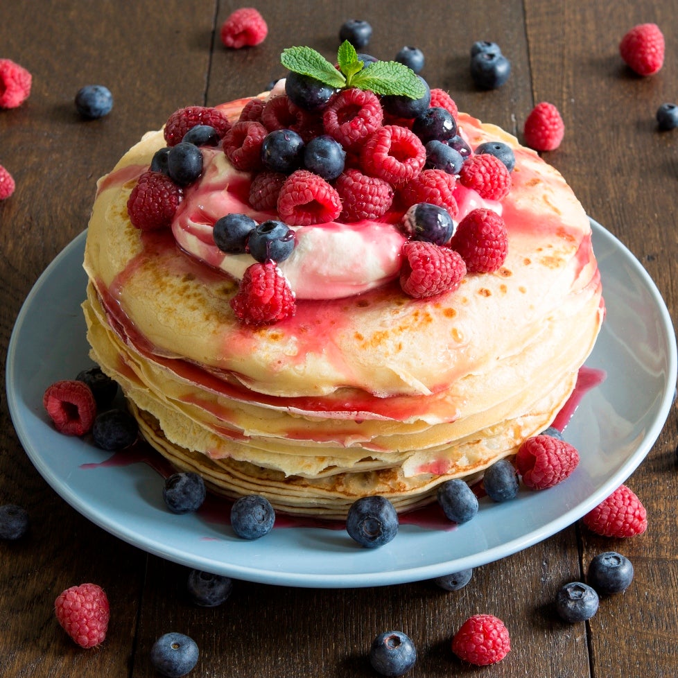 Mixed Berry Pancakes with Cream