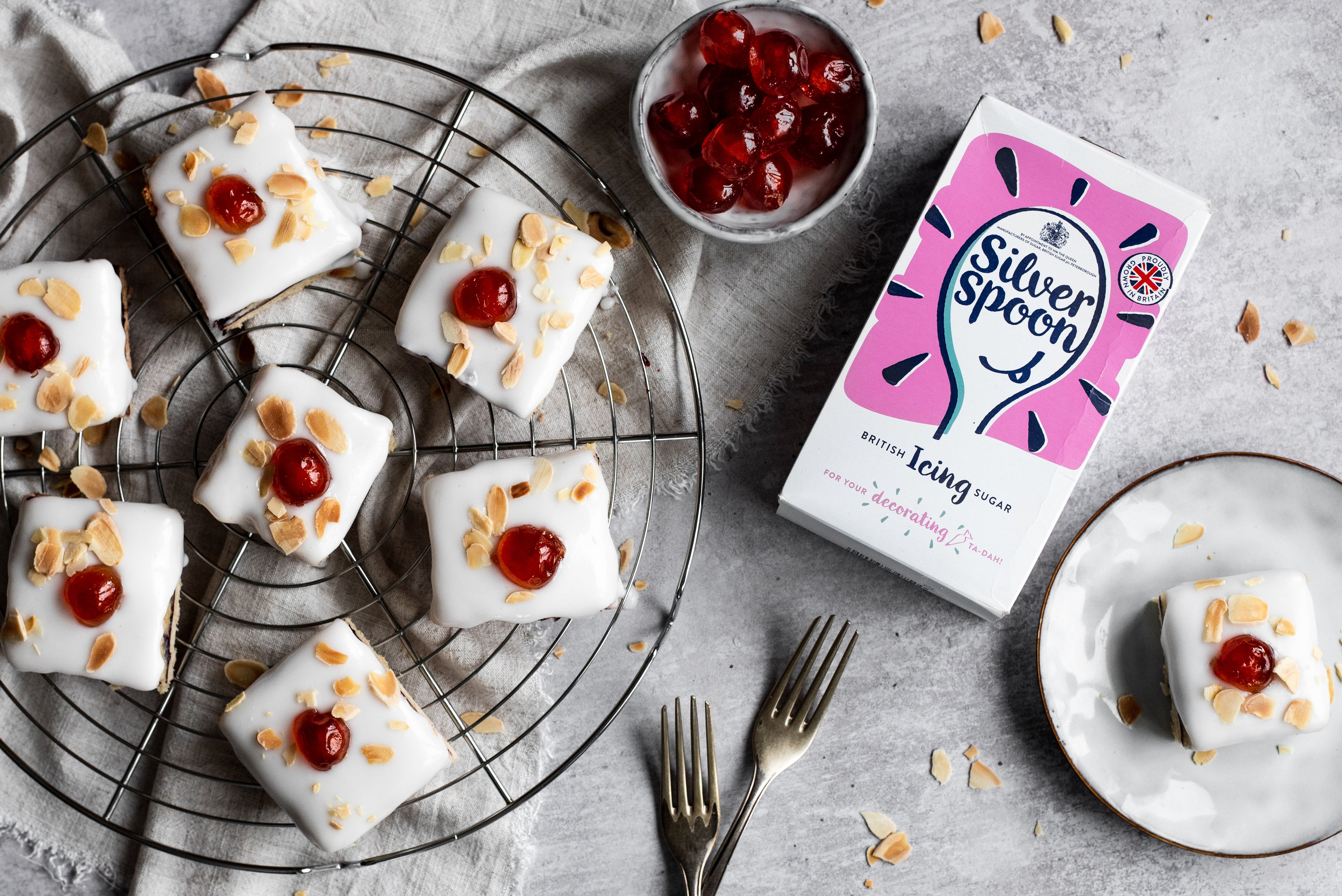 Bakewell tart slices on a cooling rack