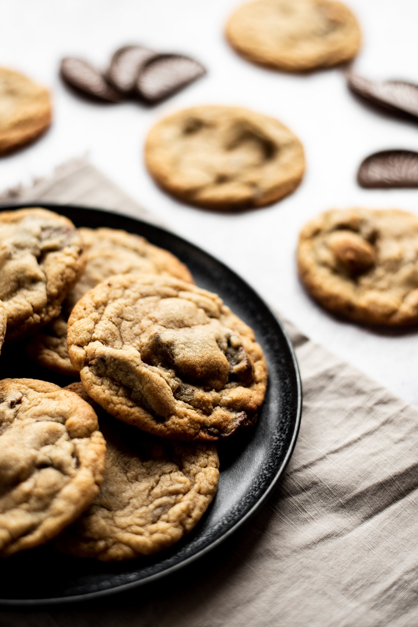 A close up of a plate of terrys chocolate orange copycat millies cookies