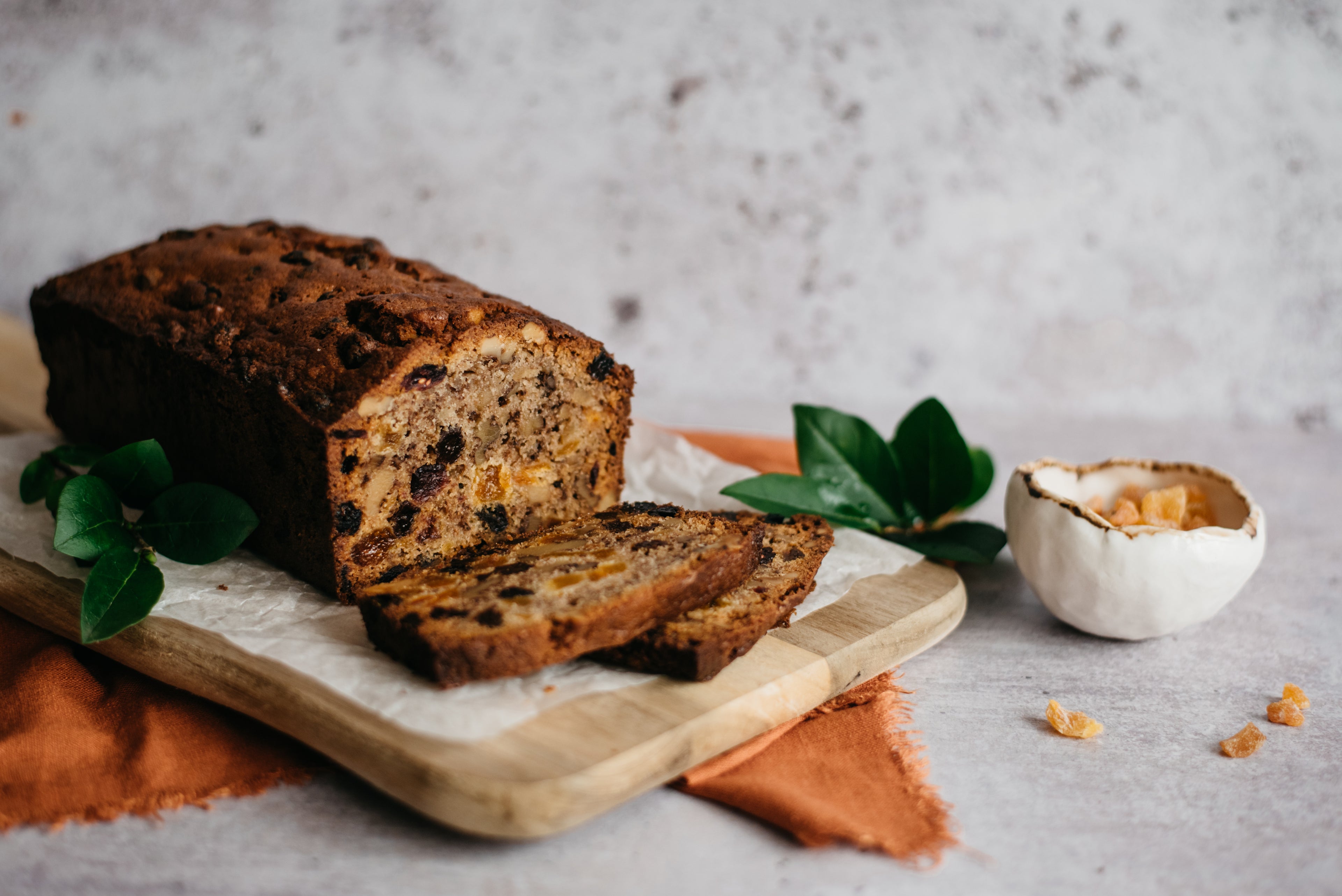 Sliced light fruit cake