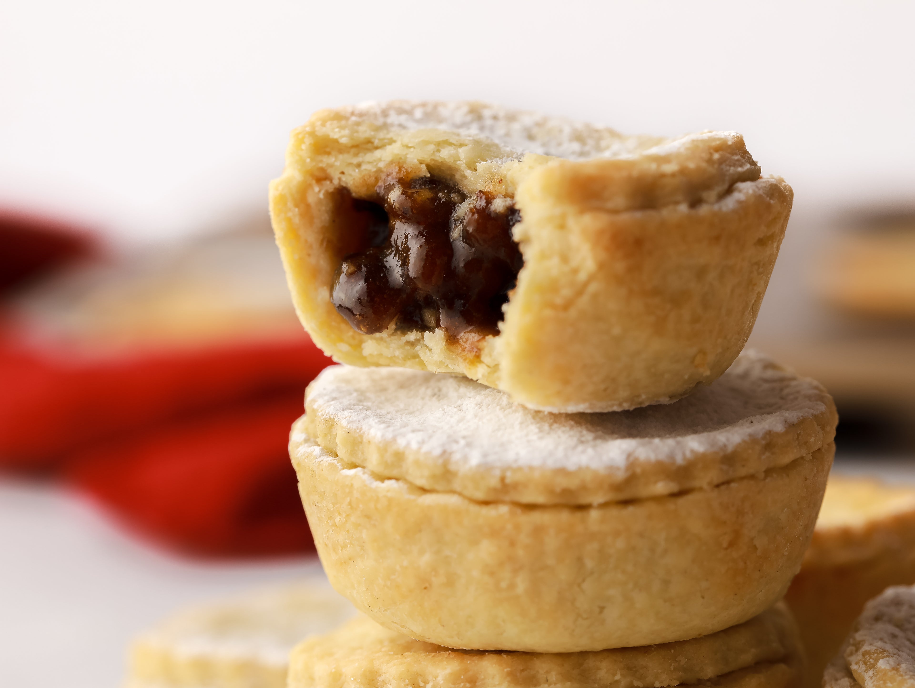 Close up of mince pie with bite out of it