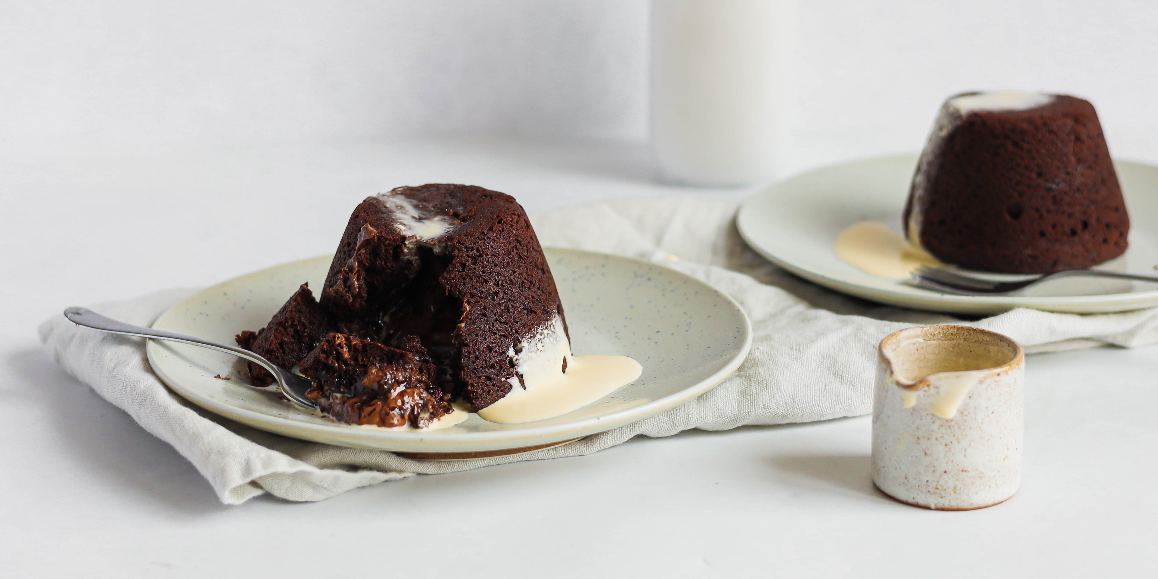 A side on view of a sliced through terrys chocolate orange pudding