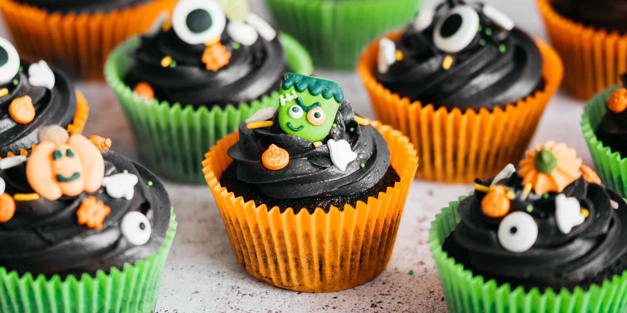 Halloween cupcakes with black icing