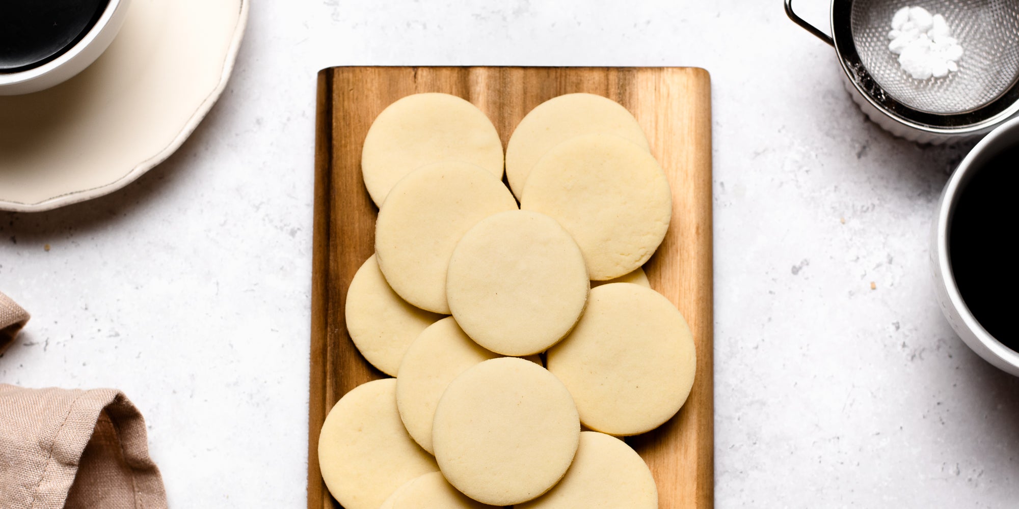 Top down view of vegan shortbread on a chopping board