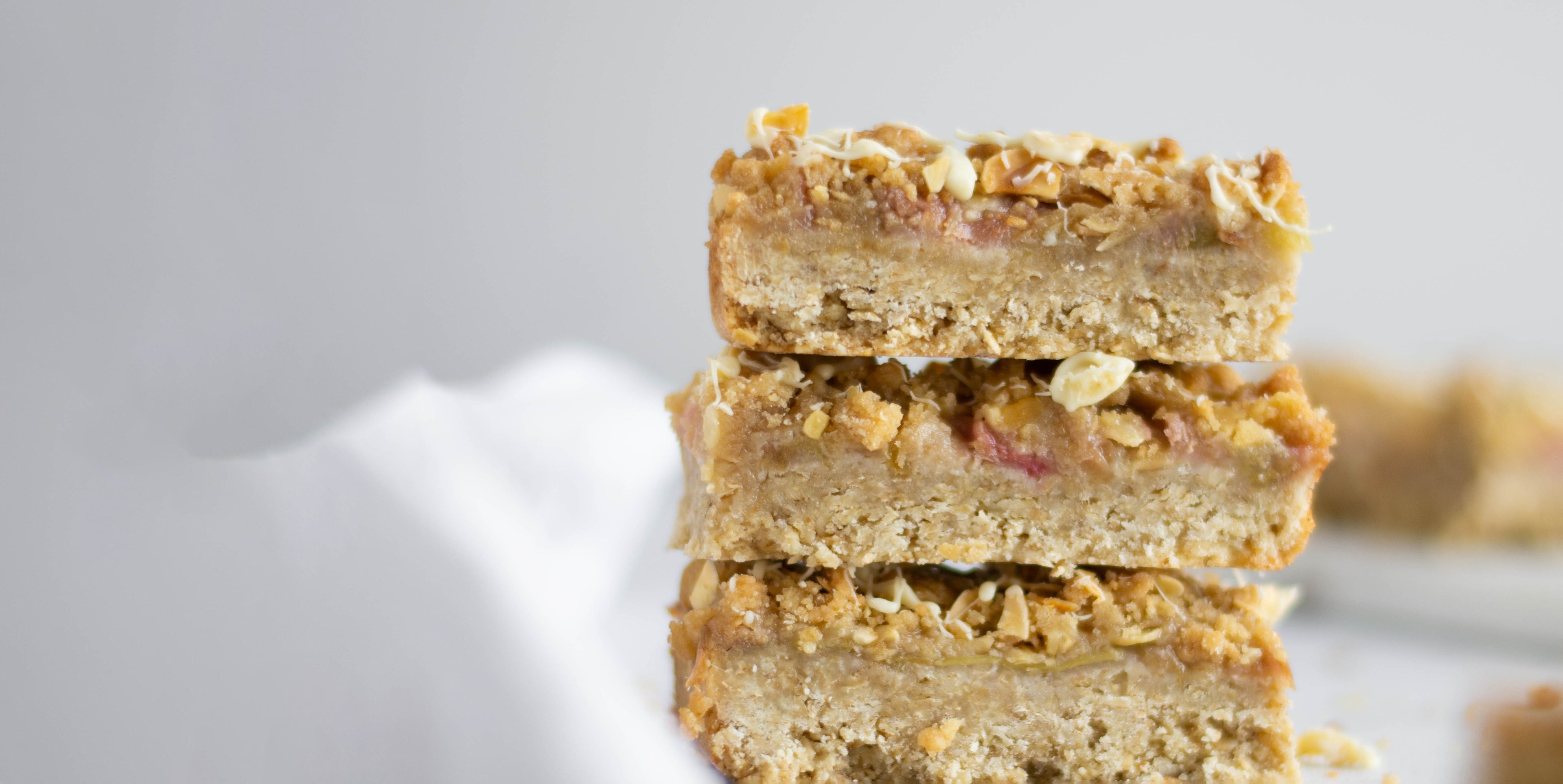 Close up of Rhubarb Crumble Slices 