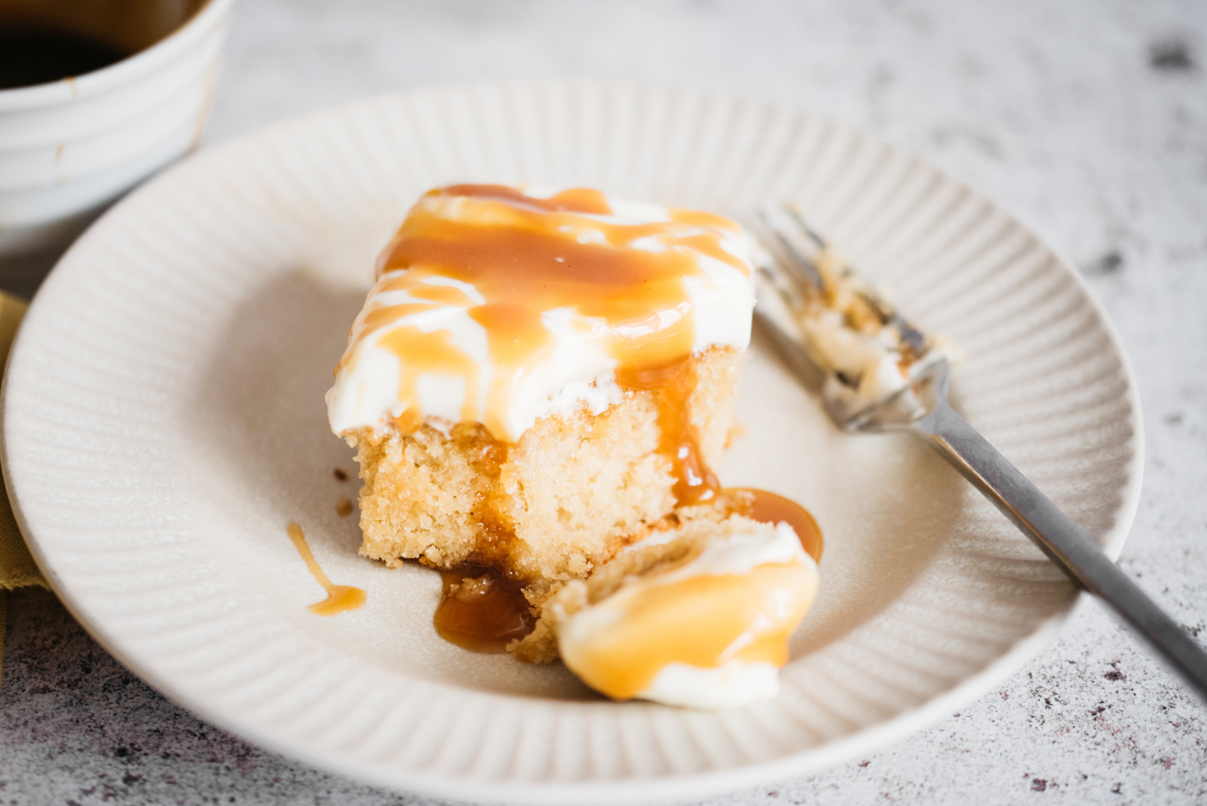 Cake with a forkful removed