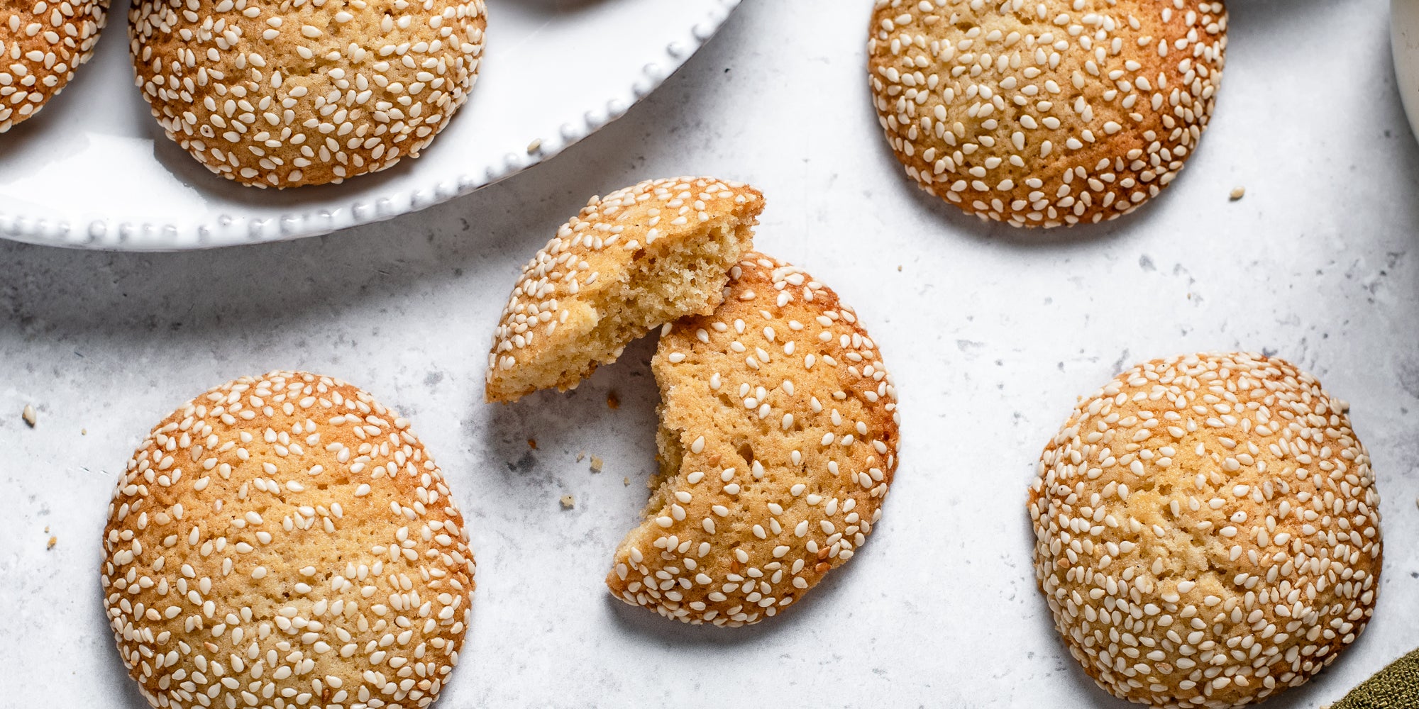 Close up view of a sesame cookies
